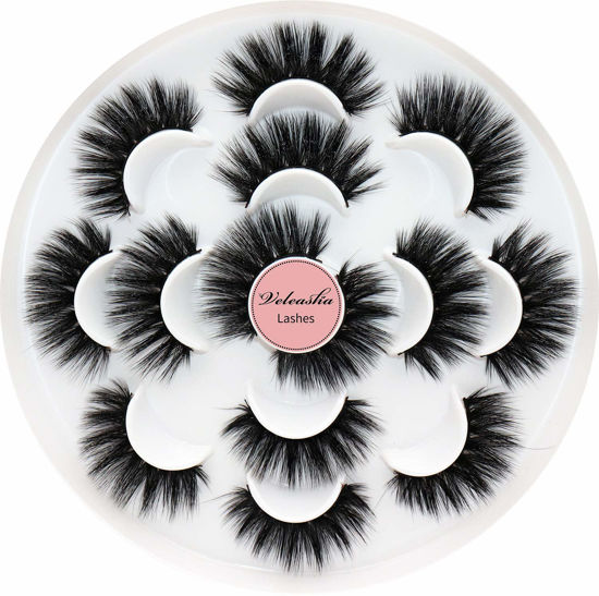 Picture of Veleasha 5D Faux Mink Lashes Handmade Luxurious Volume Fluffy Natural False Eyelashes 7 Pairs (Mulan)