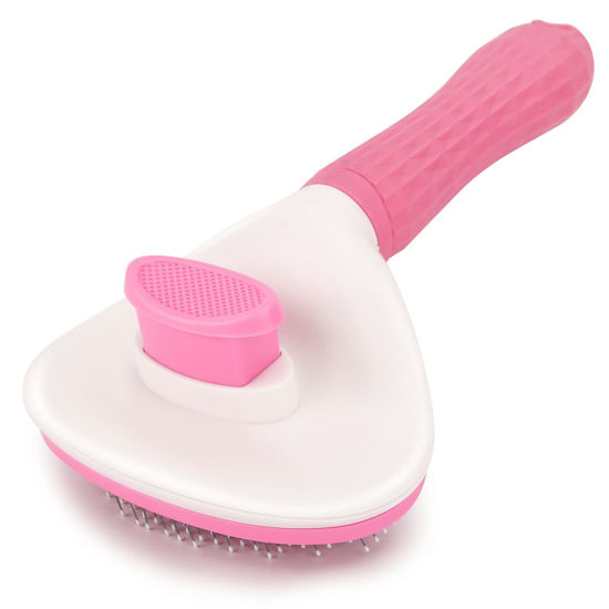 Picture of Depets Self Cleaning Slicker Brush, Dog Cat Bunny Pet Grooming Shedding Brush - Easy to Remove Loose Undercoat, Pet Massaging Tool Suitable for Pets with Long or Short Hair Pink