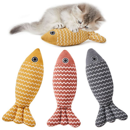 Picture of Potaroma Cat Toys Fish, 3 Pcs Crinkle Sound Catnip Toys Soft Linen, Interactive Kitten Exercise Kicker Toys for Indoor Cats 7.8 Inches for All Breeds