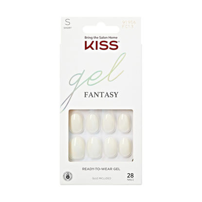 Picture of KISS Gel Fantasy, Press-On Nails, Nail glue included, 'Perfect Fit', Light White, Short Size, Oval Shape, Includes 28 Nails, 2g Glue, 1 Manicure Stick, 1 Mini file