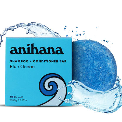 Picture of ANIHANA 2-in-1 Shampoo and Conditioner Bar for All Regular Hair Types Paraben Free Cruelty Free Refreshing Blue Ocean Scent 2.29 oz