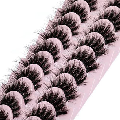 Picture of wiwoseo Eyelashes Natural Volumn Faux Mink Lashes Wispy Fluffy Curly Lashes 17MM 3D Effect Fake Eyelashes 10 Pairs Pack