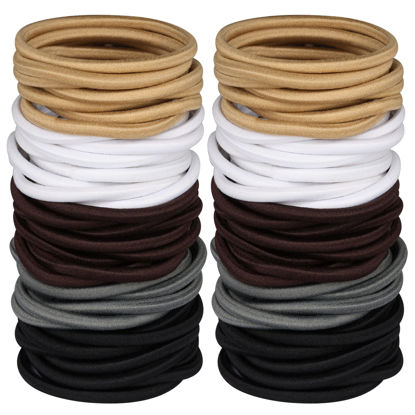 Picture of 120 Pcs Neutral Colors Elastic Hair Tie, 4MM Ponytail Holders for Medium to Thick Hair No Damage Hair Accessories for Men, Women, Boys, and Girls for Long Braids