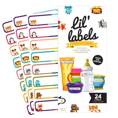 Picture of Bottle Labels, Write-On, Self-Laminating, Waterproof Kids Name Labels for Baby Bottles, Sippy Cup for Daycare School, Dishwasher Safe (Animal Friends), Made in The USA