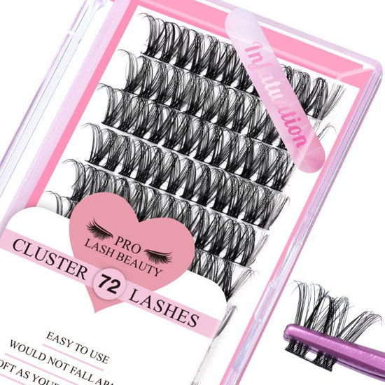 Picture of Cluster Lashes, 72 Pcs Individual Lashes, Lash Clusters DIY Eyelash Extension, Super Thin Band Reusable Soft & Comfortable (Infatuation-D-16mm)