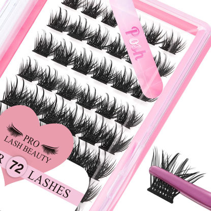 Picture of Lash Clusters, 72 Pcs Individual Cluster Lashes DIY Lash Extension 10-16mm Eyelash Clusters Volume Wispy Lashes Super Thin Band Reusable Soft & Comfortable(Posh,C-8-16mix)