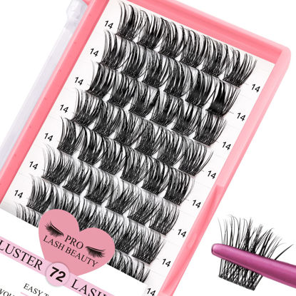 Picture of Cluster Lashes 72 Pcs Lash Clusters DIY Eyelash Extension Individual Lashes D-14mm Thin Band Easy to Apply at home Lashes (First Glance, D-14mm)