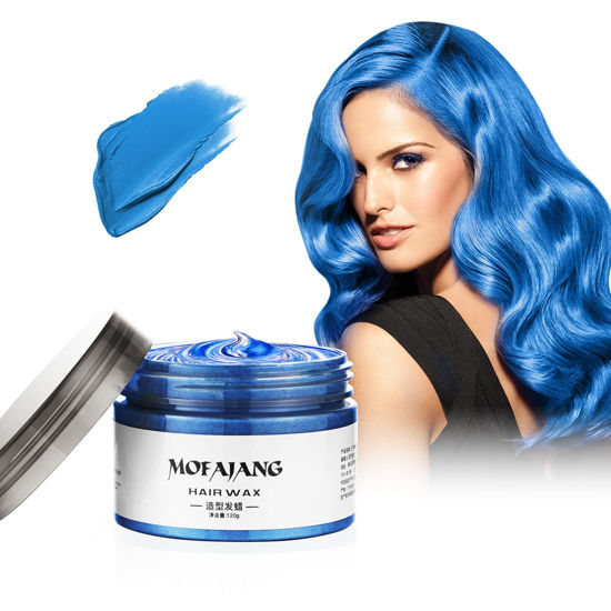 Picture of Temporary Hair Color Wax 4.23 oz-Instant Hairstyle Cream Hair Pomades Hairstyle Wax for Party Cosplay Easy Cleaning(1, Blue)