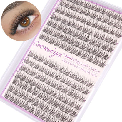 Picture of Clear Band Natural Lash Clusters Wispy Individual Eyelashes DIY Lash Extensions Natural Look Cluster Lashes D Curl Eyelash Extension,Geeneiya Wispy Eyelash Clusters (0.05D,9-11MM,Clear and Black Band)