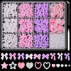 Picture of 600 Pcs 3D Nail Charms and Flatback Pearls Set 10, Pink&White&Lilac Nail Bows + Pink&White Star Heart Cute Nail Jewels + 2-4mm White Nail Pearls for Nail Art DIY Decoration with Pickup Tools