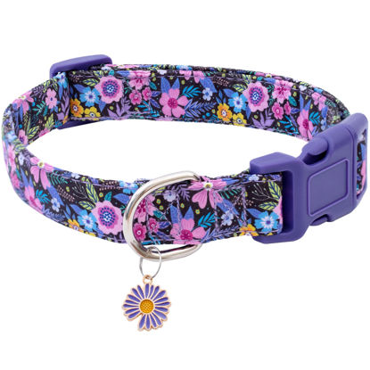 Picture of Faygarsle Cotton Dog Collar Cute Dog Collars for Small Medium Large Dogs Purple Floral Colored Options Soft and Fancy Pet Collars for Girls Flower Pattern for Girl Dog Collar S