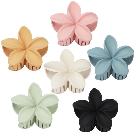 Picture of Sisiaipu Colorful Flower Hair Claw Clips - 6 Pcs Large Plumeria Clips for Thick and Thin Hair, Beach Accessories for Women and Girls