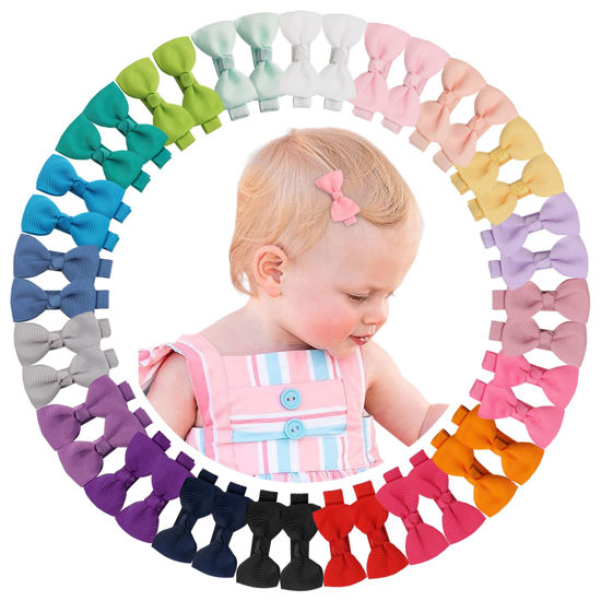 Picture of CÉLLOT Baby Hair Clips 40PCS Fully Lined Tiny 2" Hair Bows Alligator Clips for Infants and Toddlers in Pairs