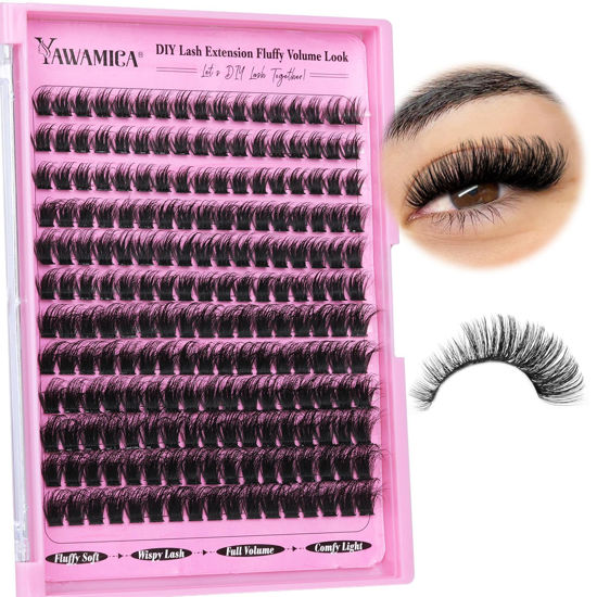 Picture of Yawamica Fluffy Cluster Eyelash Extensions 10-16mm Wispy Lash Clusters Thick 100D Volume Individual Lashes D Curl Eyelash Clusters 240pcs DIY Lash Extension at Home for Beginners