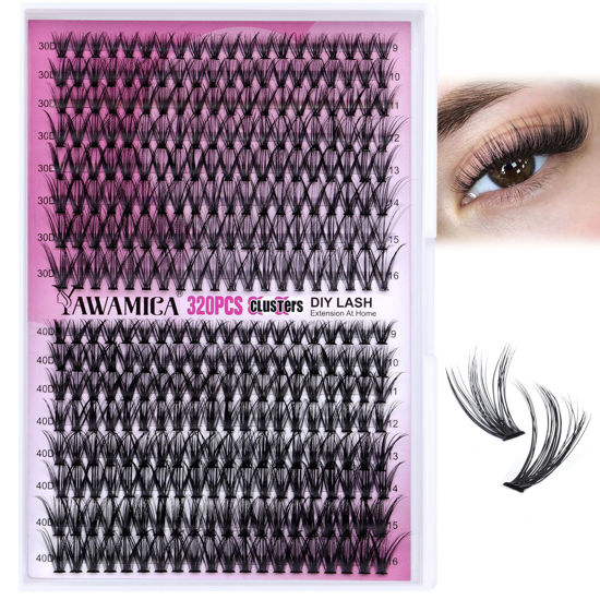 Picture of Lash Clusters Eyelash Extensions 320pcs Individual Lashes 9-16mm Mix 30D 40D Eyelash Clusters D Curl DIY Lash Extension at Home for Beginners by Yawamica