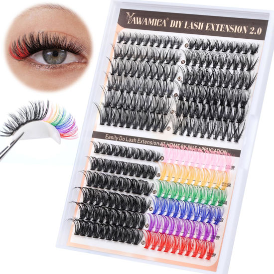 Picture of Lash Clusters Wispy Individual Lashes 9-16mm Cluster Eyelash Extension 30D 40D 50D Colors Mix DIY Lash Extension D Curl Eyelash Clusters DIY for Self Application by Yawamica