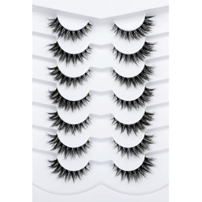 Picture of Pooplunch False Eyelashes Invisible Band Cat Eye Look Natural Wispy Lashes Extension Volume Fluffy Short Fake Eyelashes Faux Mink Lash Strips 7 Pairs Multipack