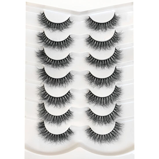 Picture of Pooplunch False Eyelashes Natural Fluffy Faux Mink Lashes Pack Wispy Short Fake Eye Lashes 7 Pairs Multipack