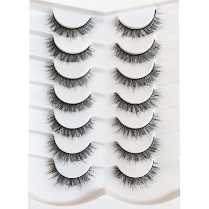 Picture of Pooplunch Fake Eyelashes Short Natural False Eyelashes Wispy Light Volume Faux Mink Eye Lashes 7 Pairs Pack