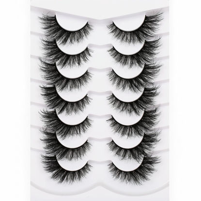 Picture of Pooplunch False Eyelashes Cat Eye Lashes Fluffy Winged Fake Eyelashes Dramatic Wispy Foxy 8D Faux Mink Lashes 7 Pairs Pack