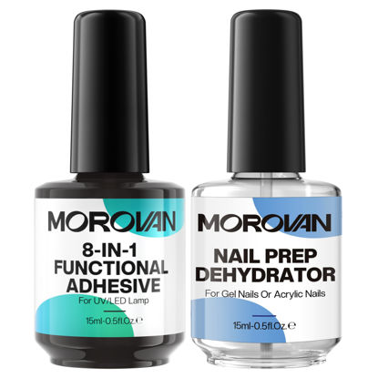 Picture of Morovan Hard Gel for Nails: 8-in-1 Functional Adhesive Clear Builder Gel in a Bottle Extension Builder Gel for Nails with Nail Dehydrator Builder Gel Nail Kit Strengthen Gel Base Gel Rhinestone Gel