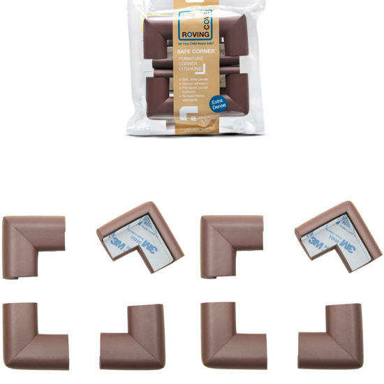 Picture of Roving Cove Corner Protector for Baby (8 Large Corners) - Hefty-Fit Heavy-Duty Soft Rubber Foam Furniture Corner Bumper Guards, 3M Adhesive Pre-Taped, Coffee Brown