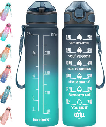 Picture of Enerbone 32 oz Drinking Water Bottle with Times to Drink and Straw, Motivational with Carrying Strap, Leakproof BPA & Toxic Free, Ensure You Drink Enough Water for Fitness Gym Outdoor