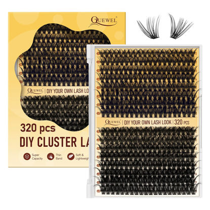 Picture of QUEWEL Lash Clusters 320Pcs Cluster Lashes 35D+45D C Curl Lash Clusters Mix12-18mm Individual Eyelashes Clusters Wispy DIY Eyelash Extension Thin Band Soft to Use at Home (35D+45D C Mix12-18)