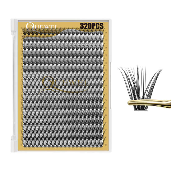 Picture of QUEWEL Lash Clusters 320Pcs Cluster Lashes 40D D Curl Lash Clusters Mix12-18mm Individual Eyelashes Clusters Wispy DIY Eyelash Extension Thin Band Soft to Use at Home (40D D Mix12-18)