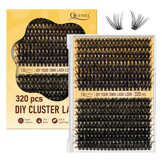 Picture of QUEWEL Lash Clusters 320Pcs Cluster Lashes 35D+45D D Curl Lash Clusters Mix12-18mm Individual Eyelashes Clusters Wispy DIY Eyelash Extension Thin Band Soft to Use at Home (35D+45D D Mix12-18)