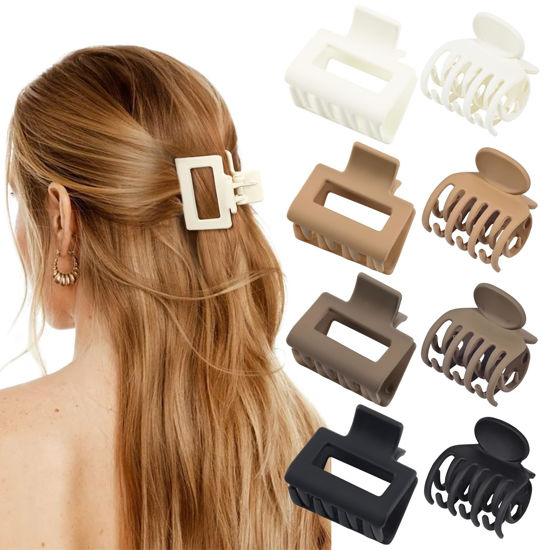 Picture of DEEKA 8 Pack Medium Small Hair Clips Set 2" Rectangle and 1.6" Double Row Teeth Hair Claw Clips for Thin Short Hair Matte Hair Clips Hair Accessories for Women Girls