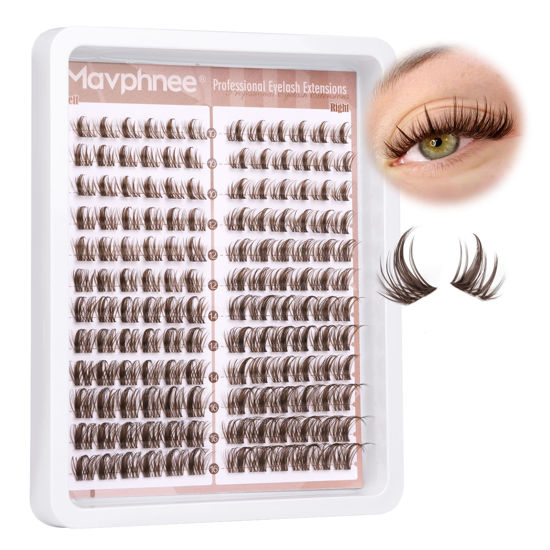 Picture of Brown Lash Clusters Natural Lash Individuals 144 Pcs Eyelash Extensions Wispy Lash Extensions D Curl Dark Brown Eyelash Clusters 10-16MM Fluffy DIY False Eyelashes at Home by Mavphnee