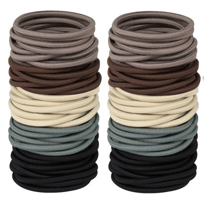 Picture of Vrose Flosi 120 Brown Hair Ties For Thick Curly Hair - Large Rubber Bands For Hair Nylon Hair Elastic No Damage Ponytail Holders - Soft Hair Supplies For Women Men Girls 4mm