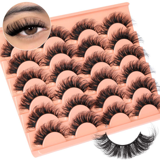 Picture of TOOCHUNAG Lashes Fluffy Wispy False Eyelashes 6D Volume Eyelash 19MM Cat Eye Lashes12 Pairs Fake Eyelashes Pack Thick Faux Mink Lashes Multipack