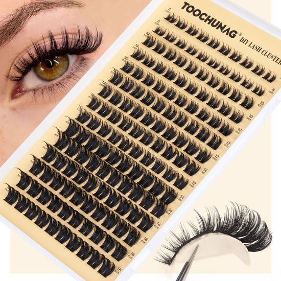 Picture of Wispy Lash Clusters D Curl Cluster Eyelash Extensions 150pcs Thick Eyelash Clusters 8-16mm Fluffy Cluster Lashes DIY Individual Lashes Extension by TOOCHUNAG(150pcs,8-16mm)