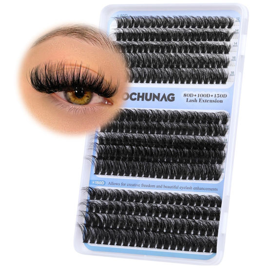 Picture of TOOCHUNAG Fluffy Lash Clusters 3 Styles Individual Lashes Cluster Eyelash Extensions 280pcs Wispy Eyelash Clusters DIY Long Thick Lash Extension at Home (12-18mm,D Curl)