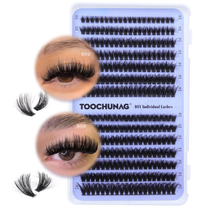 Picture of Fluffy Lash Clusters 60D+80D Thick Eyelash Clusters D Curl Wispy Individual Lashes 10-18mm Cluster Eyelash Extensions 280pcs False Eyelashes DIY Flat Lash Extension by TOOCHUNAG