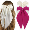 Picture of ATODEN Silky Satin Hair Bows 2Pcs Beige Hot Pink Big Hair Bows for Women Oversized Long Tail Bow Hair Clips Large Hair Ribbons Barrettes Metal Clips Bowknot Aesthetic Girls Hair Accessories