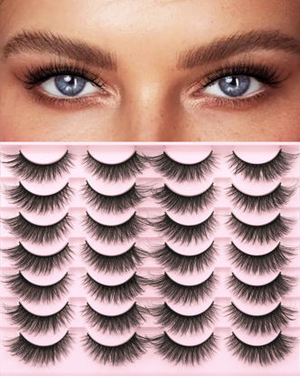 Picture of Kiromiro False Eyelashes Natural Look Wispy Faux Mink Lashes Fluffy 14mm Cat Eye Short Strip Lashes Pack