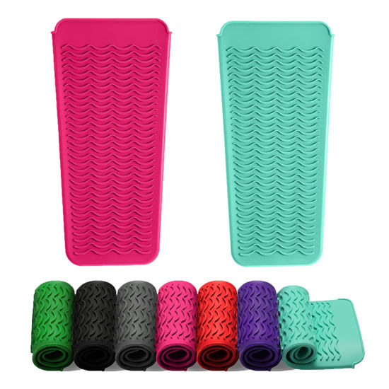 Picture of ZAXOP 2 Pack Heat Resistant Silicone Mat Pouch for Flat Iron, Curling Iron,Hair Straightener,Hair Curling Wands,Hot Hair Tools (Mintgreen-Hotpink)