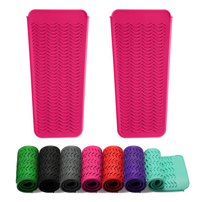 Picture of ZAXOP 2 Pack Heat Resistant Silicone Mat Pouch for Flat Iron, Curling Iron,Hair Straightener,Hair Curling Wands,Hot Hair Tools (HOT Pink&HOT Pink)