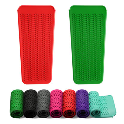 Picture of ZAXOP 2 Pack Heat Resistant Silicone Mat Pouch for Flat Iron, Curling Iron,Hair Straightener,Hair Curling Wands,Hot Hair Tools (Green & RED)