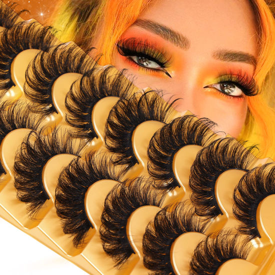 Picture of Focipeysa False Lashes Fluffy Mink Eyelashes 18mm Lashes Pack 8D Mink Curly Faux Mink Lashes Volume Dramatic Lashes 8 Pairs