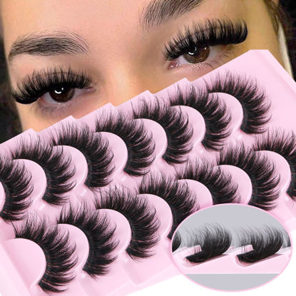 Picture of Focipeysa D Curl Lash Fluffy Volume Eyelash Thick False Eyelashes 16mm Lashes 8D Faux Mink Lash Dramatic Strip Eyelash Pack Lash that Look Like Extension 7 Pairs