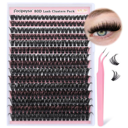 Picture of DIY Lash Extension Kit 300pcs Individual Lashes Cluster 80D D Curl Eyelash Extension Kit Lash Clusters with Lash Applicator Tool for Self Application by Focipeysa (80D-0.07D-8-18MIX)