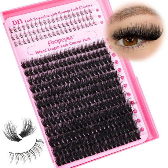 Picture of Focipeysa Lashes Clusters with Bottom Lash 12-20mm Eyelash Extensions with Lower Lashes 300pcs Eyelash Clusters Wispy Individual Lash Extension DIY Clusters Lash for Beginners