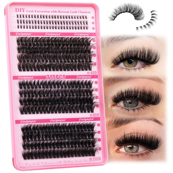 Picture of Focipeysa Cluster Eyelash Extensions Fluffy Eyelash Clusters with Bottom Lashes 14-20mm Lash Clusters 315pcs Individual Eyelash DIY Lash Extension for Beginners (60D 80D 100D Mixed)