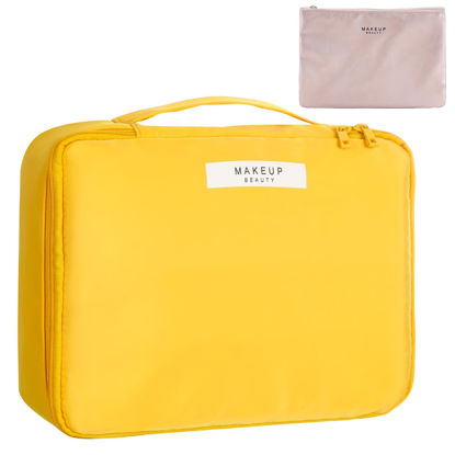 Picture of Queboom Travel Makeup Bag Cosmetic Bag Makeup Bag Toiletry bag for women and men (Yellow)