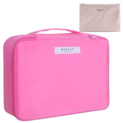 Picture of Queboom Travel Makeup Bag Cosmetic Bag Makeup Bag Toiletry bag for women and men (Light pink)