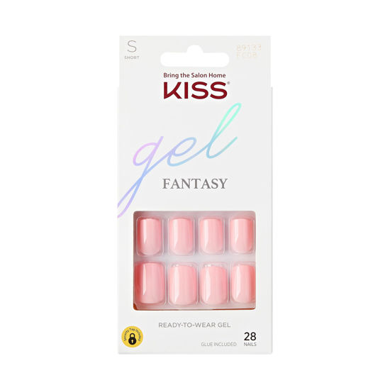 Picture of KISS Gel Fantasy Press On Nails, Nail glue included, 'After Last Night', Light Pink, Short Size, Squoval Shape, Includes 28 Nails, 2g glue, 1 Manicure Stick, 1 Mini File